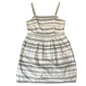 LOFT Outlet Women KneeLength Dress size M White Gray Striped Sleeveless A-line